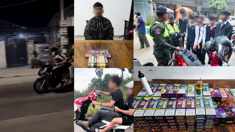 អាវុធហត្ថរាជធានីភ្នំពេញ ចុះបង្រ្កាបក្រុមក្មេងទំនើងបង្ហោះម៉ូតូ ប្រើប្រាស់បារីអេឡិចត្រូនិច និងអ្នកលក់ចែកចាយបារីអេឡិចត្រូនិច២ទីតាំង ឃាត់ខ្លួនមនុស្សសរុប ០៩នាក់!